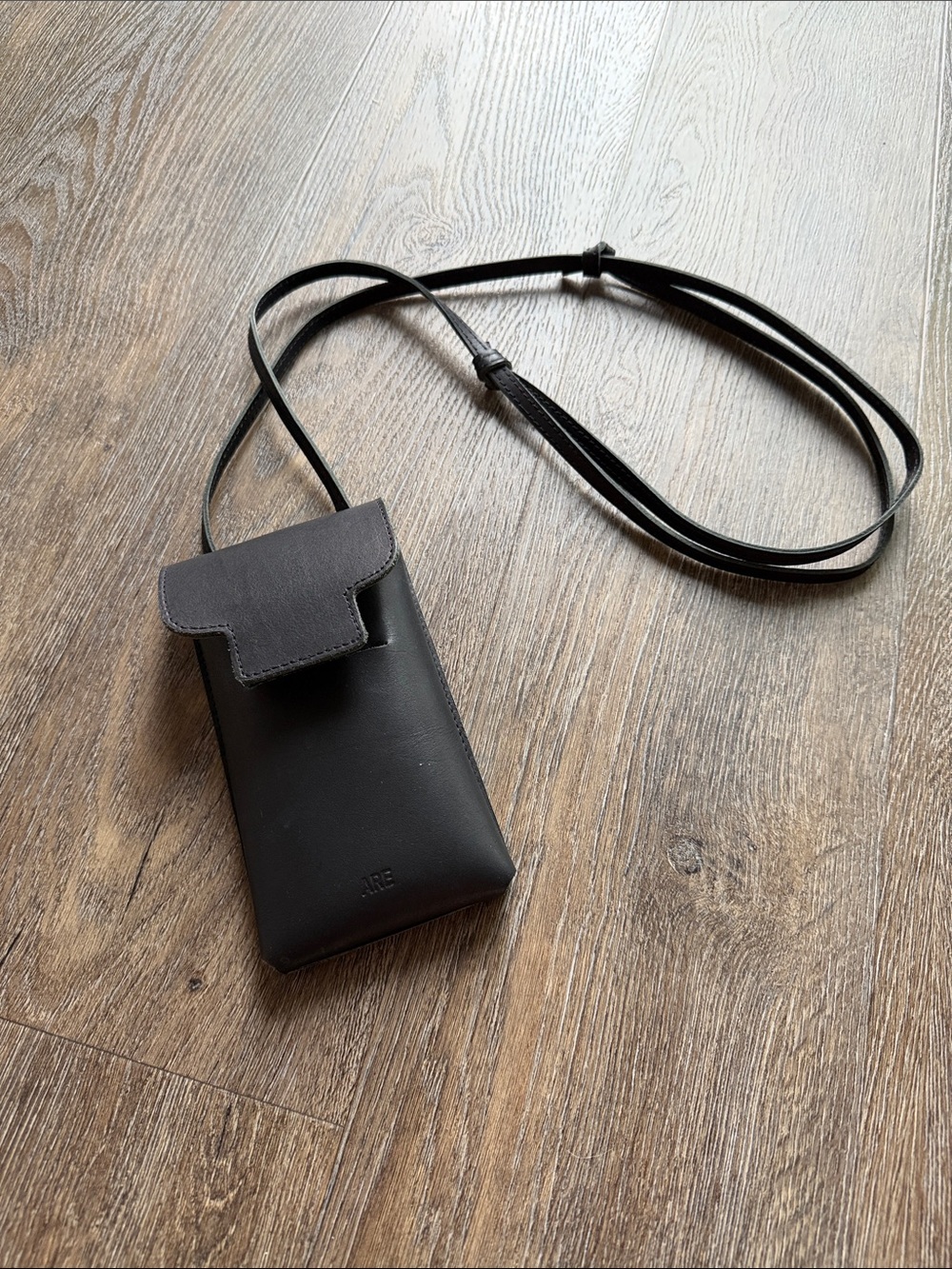 Black Leather Crossbody Phone Pouch - Minimalist Women's Crossbody
